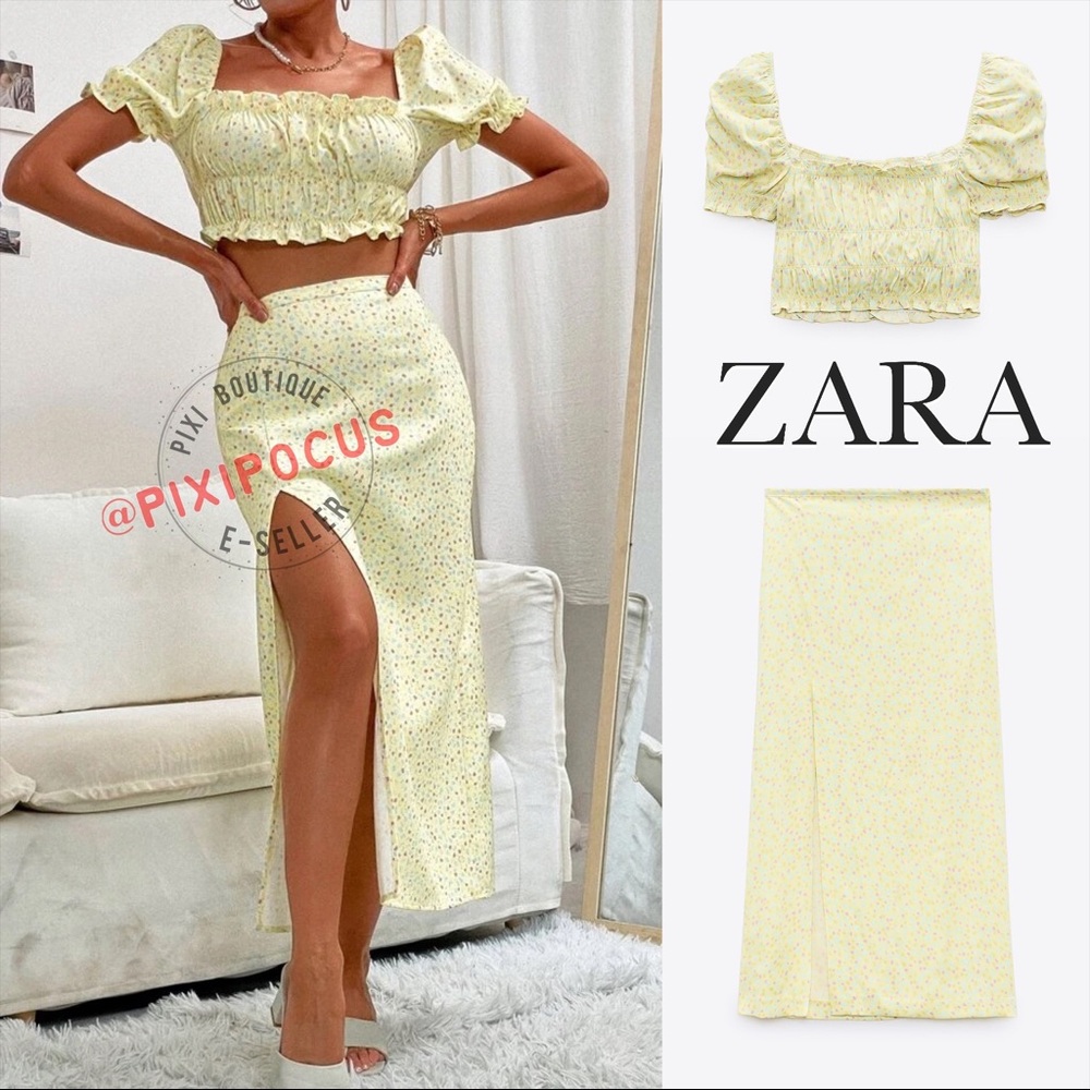 ZARA 2 PIECE SKIRT SET CO-ORD YELLOW PRINT NWT